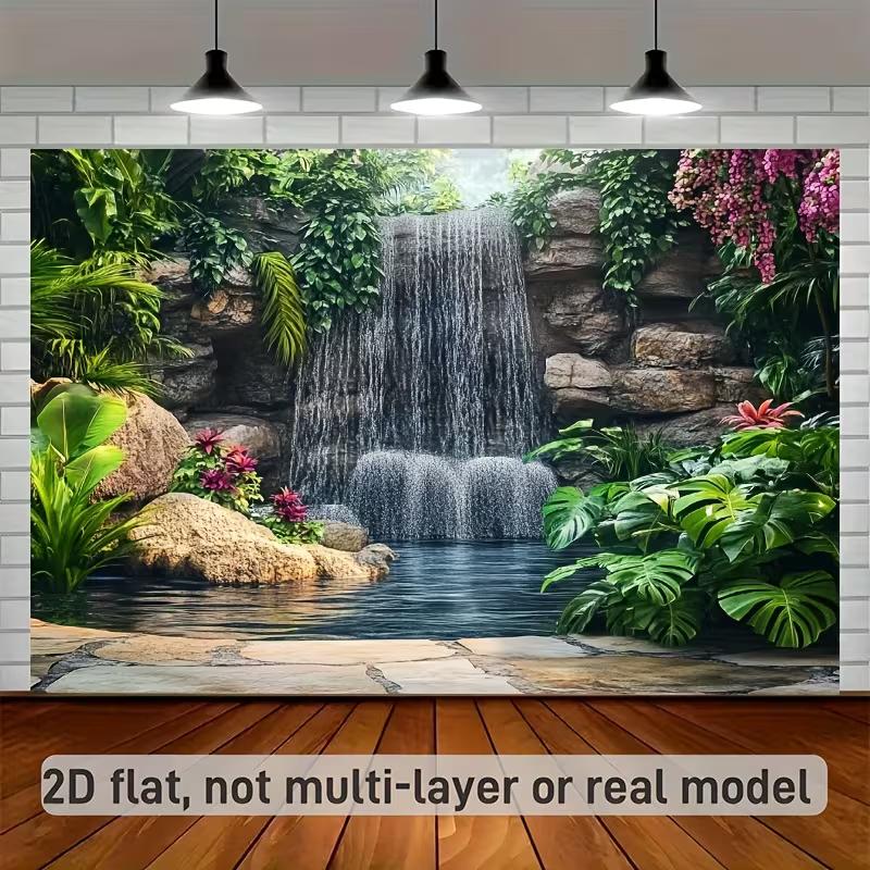 2D Rainforest Waterfall Backdrop for Live Stream & Home Decor Banner 47.2x31.5inch/120*80cm