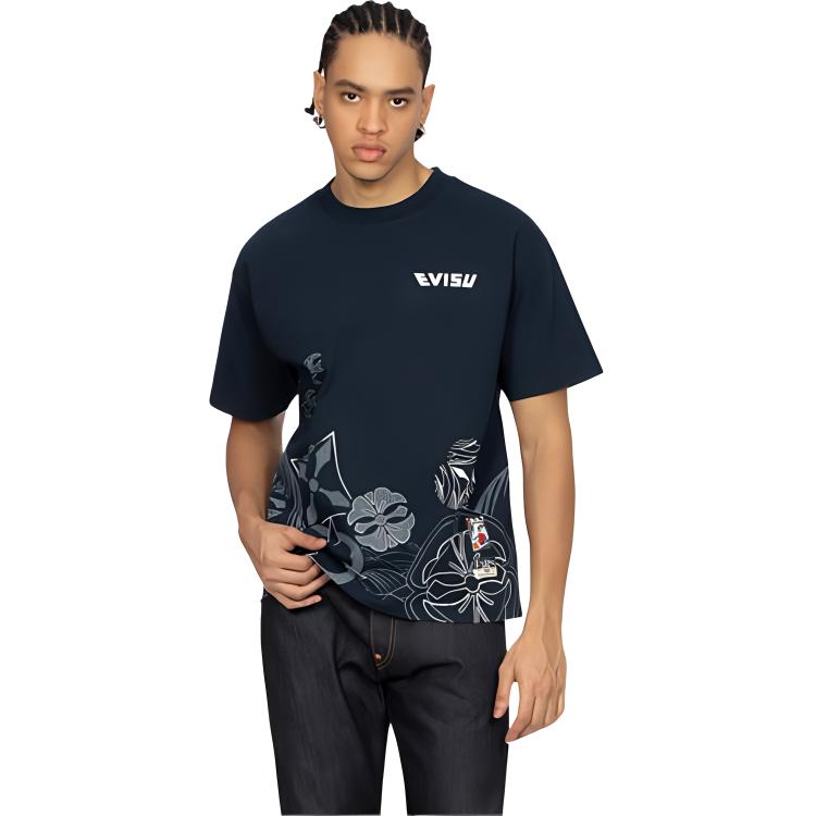 Evisu SS24 Multi-Home Flower Print Loose Casual Short Sleeve T-Shirt Men Tops 2ESHTM4TS1069RXCT