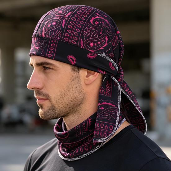 Chapéu Turban com Tiras Longas Ajustáveis Padrão Clássico de Castanha Tecido Macio Respirável Absorvente de Suor Chapéu Lenço de Cabeça