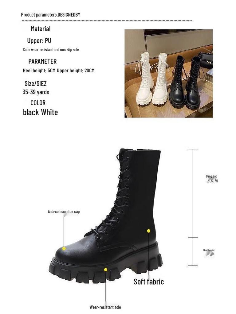Petite Women's White High-Top Martin Boots, Thick-Soled British Style Mid-Calf Shoes for Spring and Autumn 2025.