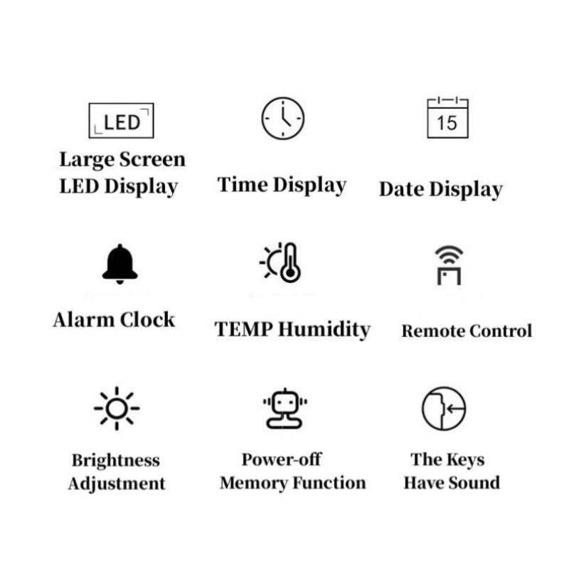 16-Zoll-Fernbedienung Digitale Wanduhr Temperatur Luftfeuchtigkeit Nachtmodus Tischuhr 12/24H Elektronische Wand-LED-Uhr