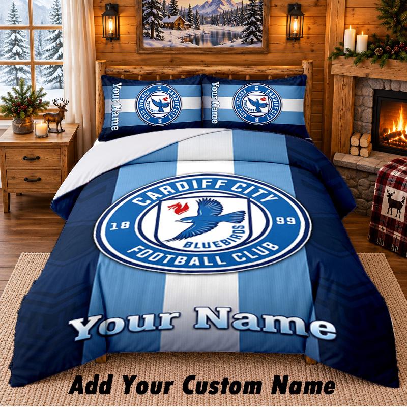 Cardiff City Pattern Bedding 3Pcs Set Custom Name, Bed Sheet And Pillowcases For Home Bedroom