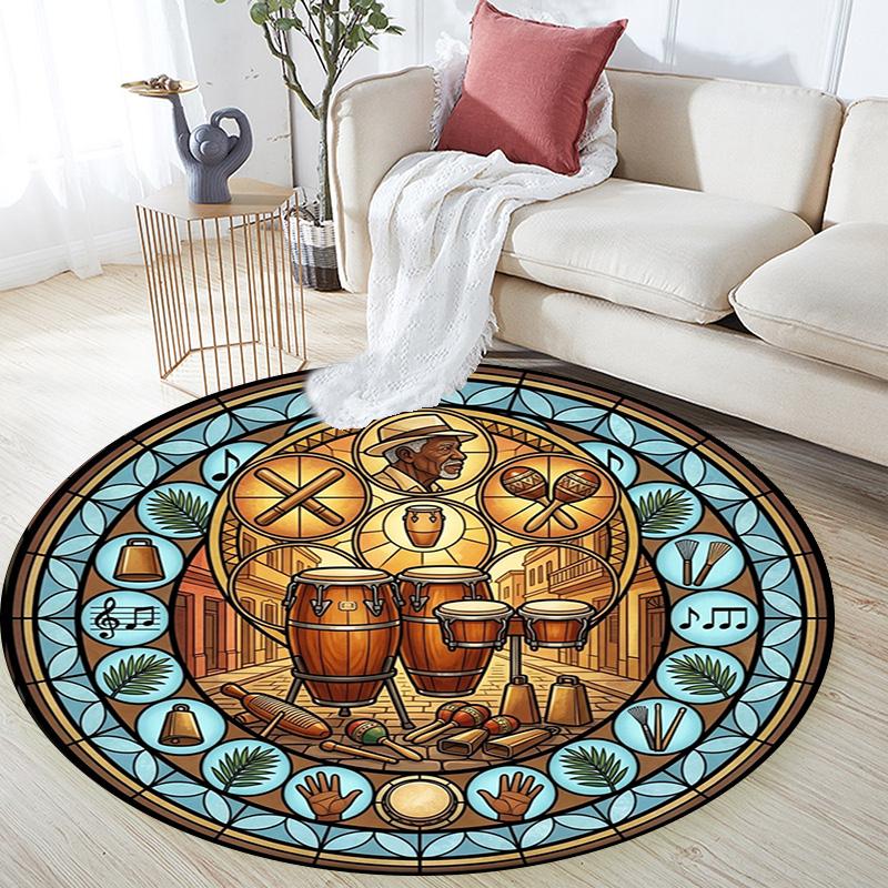 Musical Harmony Glass Round Area Rug Under Office Chairs Bedroom Living Room Home Decor