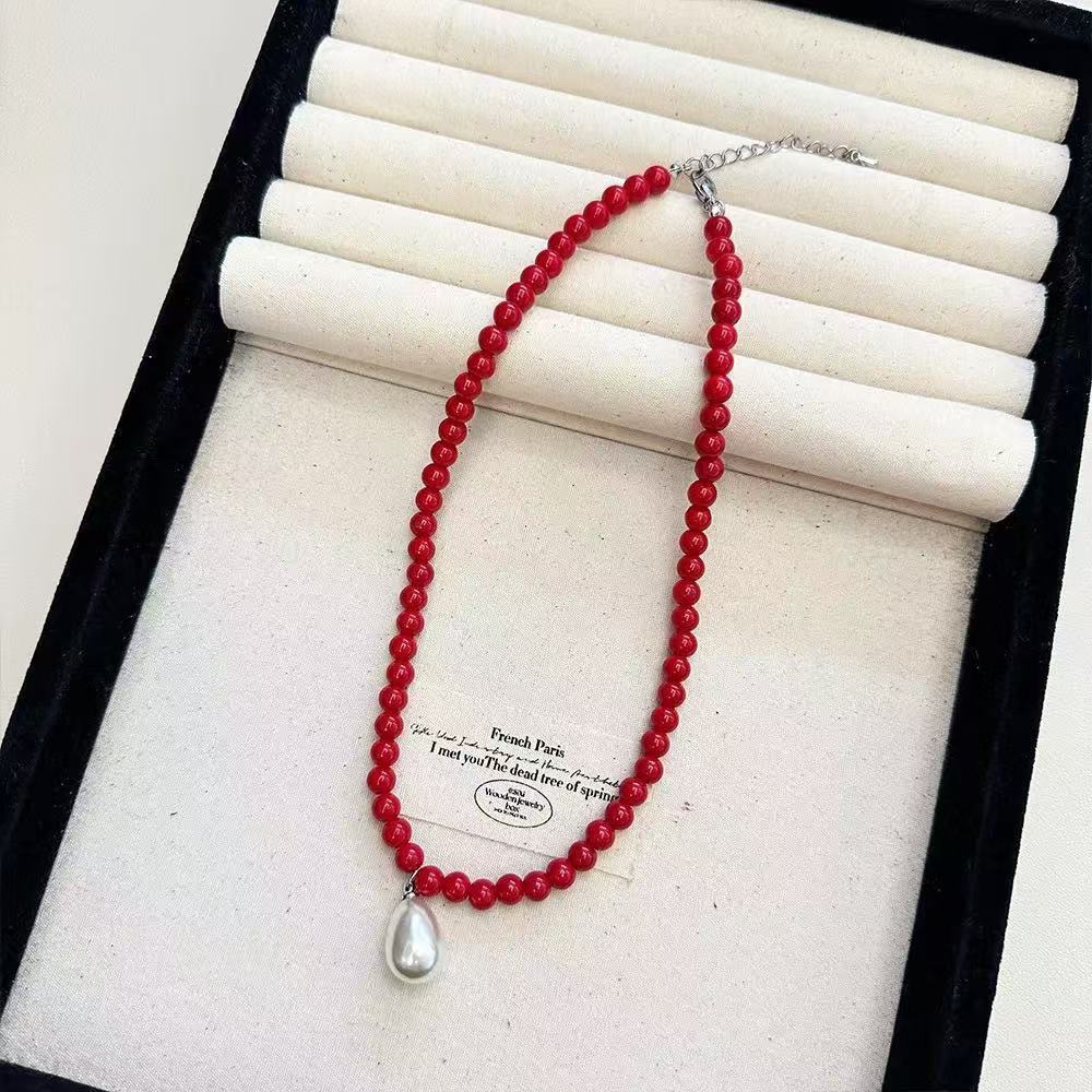 Water Drop Pearl Beaded Necklace Women's New Popular Collarbone Chain High-end Sweater Chain Neck Chain Accessories Autumn and Winter