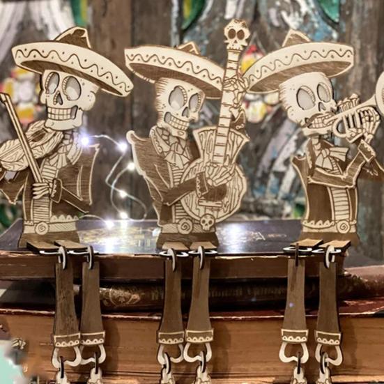 Halloween Articulated Skeleton Decoration Guitar/Horn/Violin Player Skeleton Statue Collectible DIY Wood Ornament for Home Party Decor