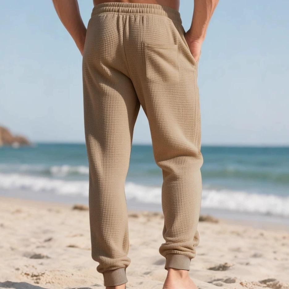 Pantaloni Jogger da Uomo a Nido d'Ape Coulisse Vita Elastica Polsini a Costine Casual Loungewear Aderenti Pantaloni da Tuta