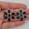 Faceted Black Onyx Earrings, Flower Design Earring, 925 Sterling Silver Handmade Earring, Gift for Her, December Birthstone