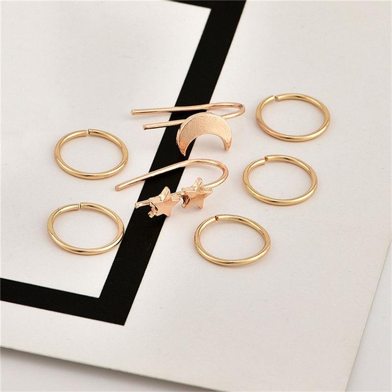 7pcs/lot women's clip earrings open ear cuff without piercing hiphop boucle oreille femme gold color metal star moons ear clips