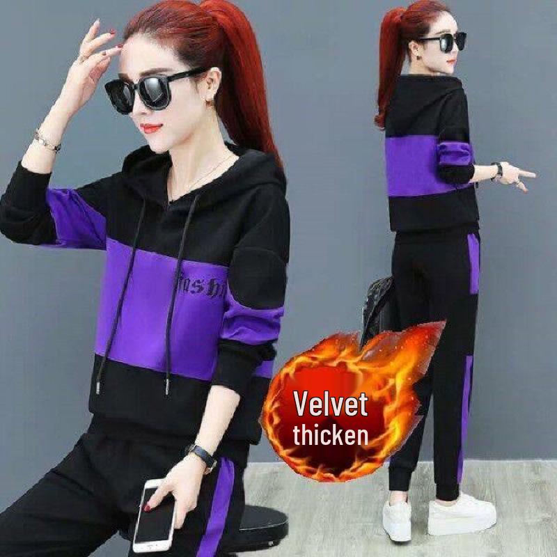 

Women s Plus Size Fleece-Lined Hooded Sweatshirt and Joggers Set for Autumn/Winter XL
