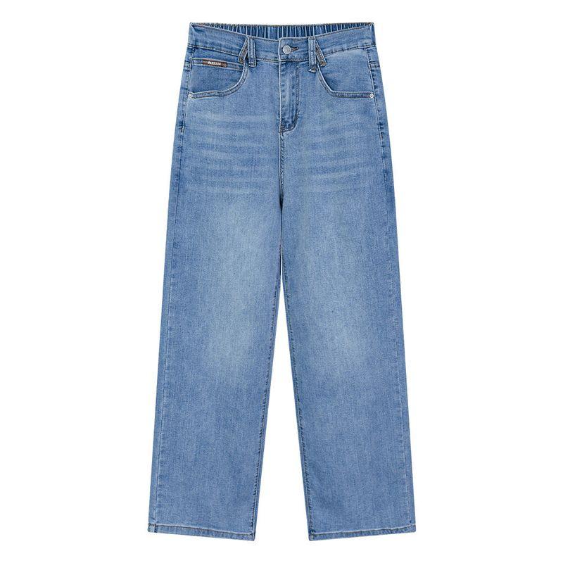 

Plus size women clothing 2025 Spring New Style Fat Mom High Waist Slimming Straight Jeans Women s Loose Wide Leg Mopping Trousers Light Blue Little Man 3XL