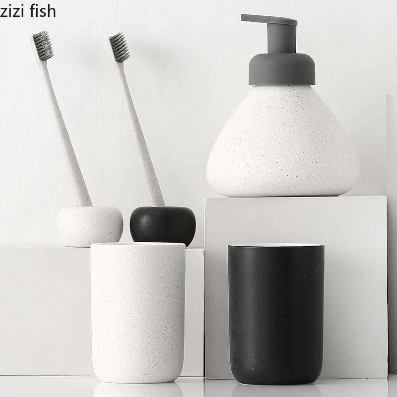 Nordic Ceramics Bathroom Supplies Four Piece Set Home Bathroom Accessories Five-piece Set Lotion Bottle Mouthwash Cup Soap Dish