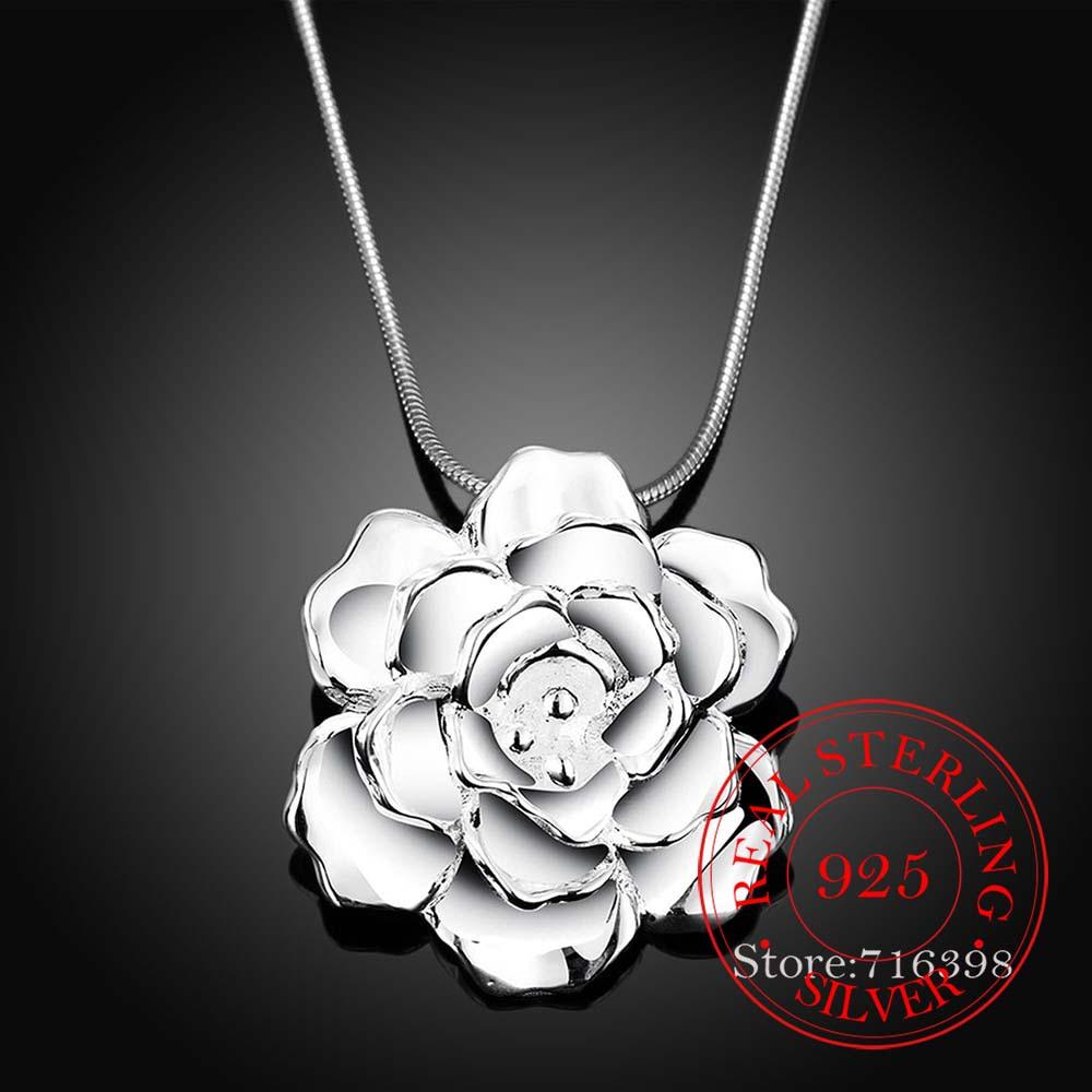 925 Sterling Silver Lotus Necklaces & Pendants for Women Elegant Flower Short Choker Necklace Sterling Silver Fine Jewelry Bijou
