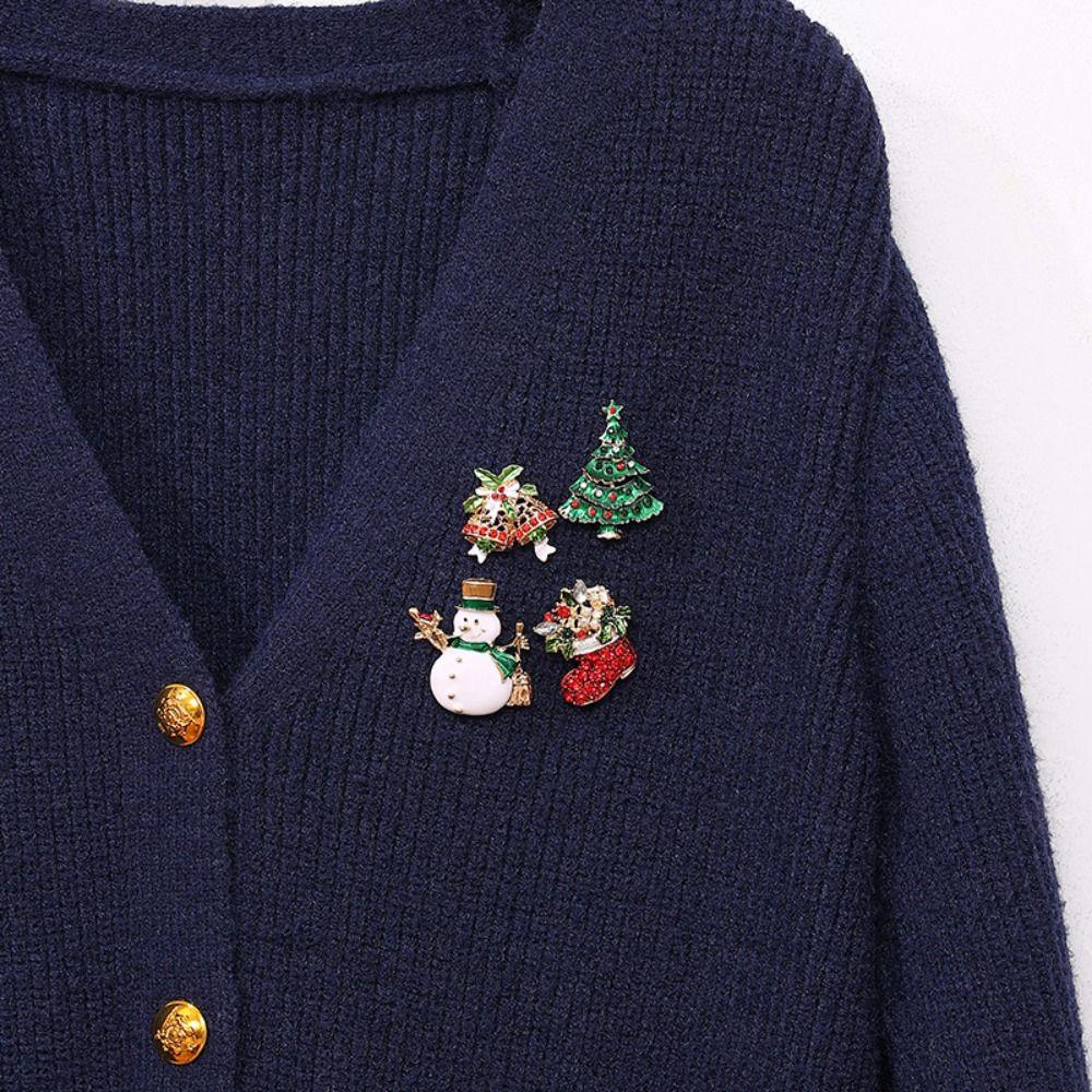 Korean Style Enamel Rhinestone Brooches Clothes Accessories Snowman Brooch Christmas Brooch  Daily