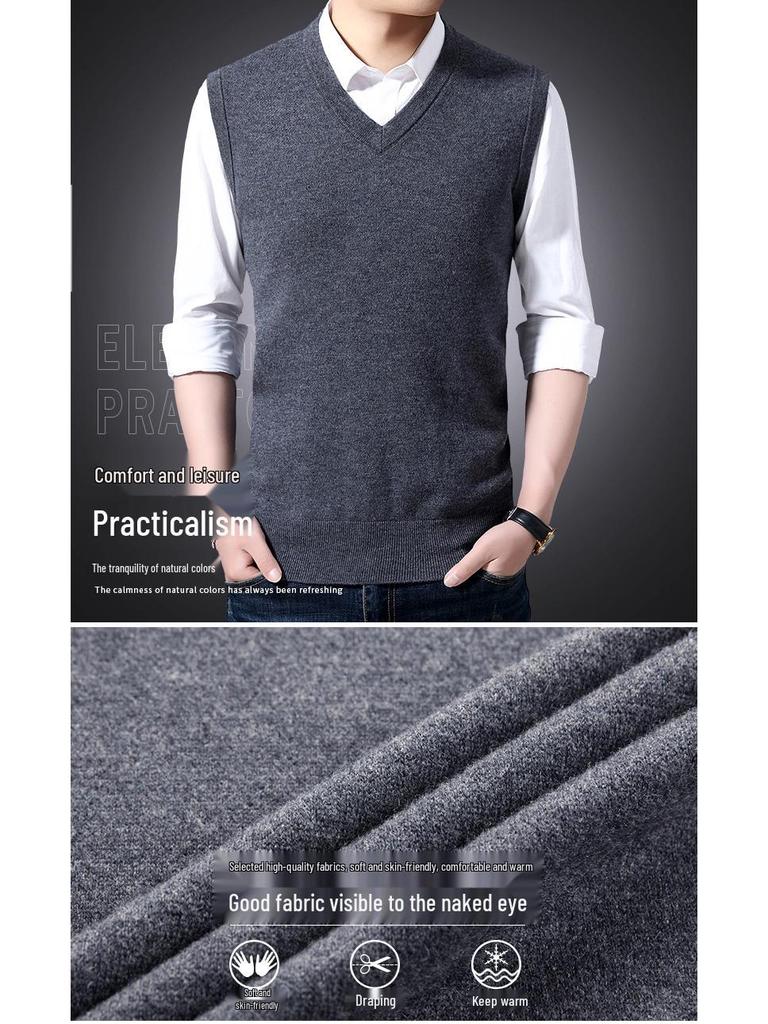 Herren Uni Wollweste mit V-Ausschnitt: Herbst-/Winter-Strickjacke für die Freizeit für mittlere und ältere Menschen