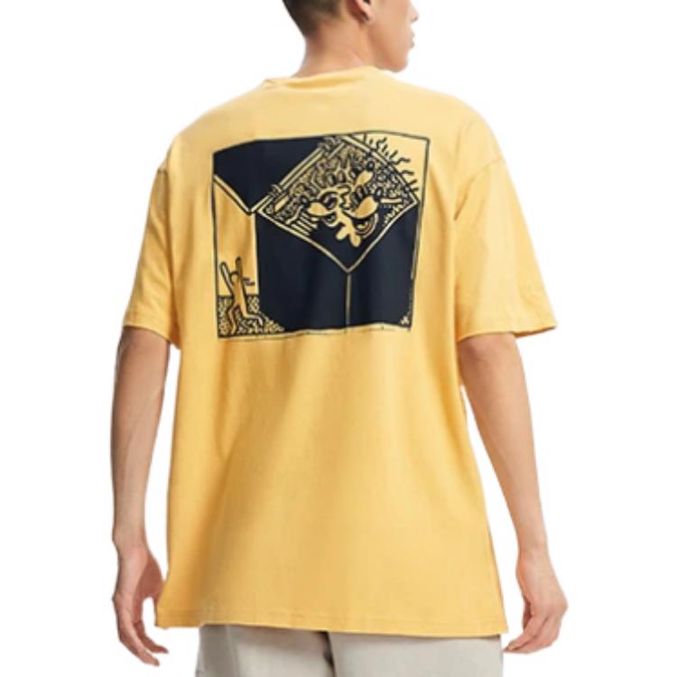 Li-Ning X Disney Joint Keith Haring Mickey Print Locker Rundhals Kurzarm T-Shirt Herren Tops Hellockergelb AHSR503-4