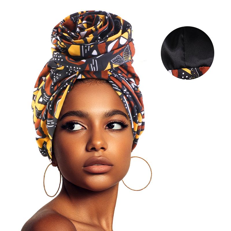 Afrikanischer Turban für Damen, gefüttert mit Satin, große Blumenmütze, Kopftuch mit Blumenmuster, muslimisches Kopftuch, Damenmütze