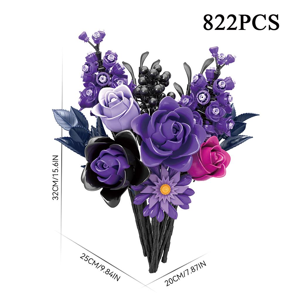 

Model Purple Rose Flower Building Set for Adults Dark Elegant Bouquet Display Romantic Desk Decor Floral Art Collectible Gift