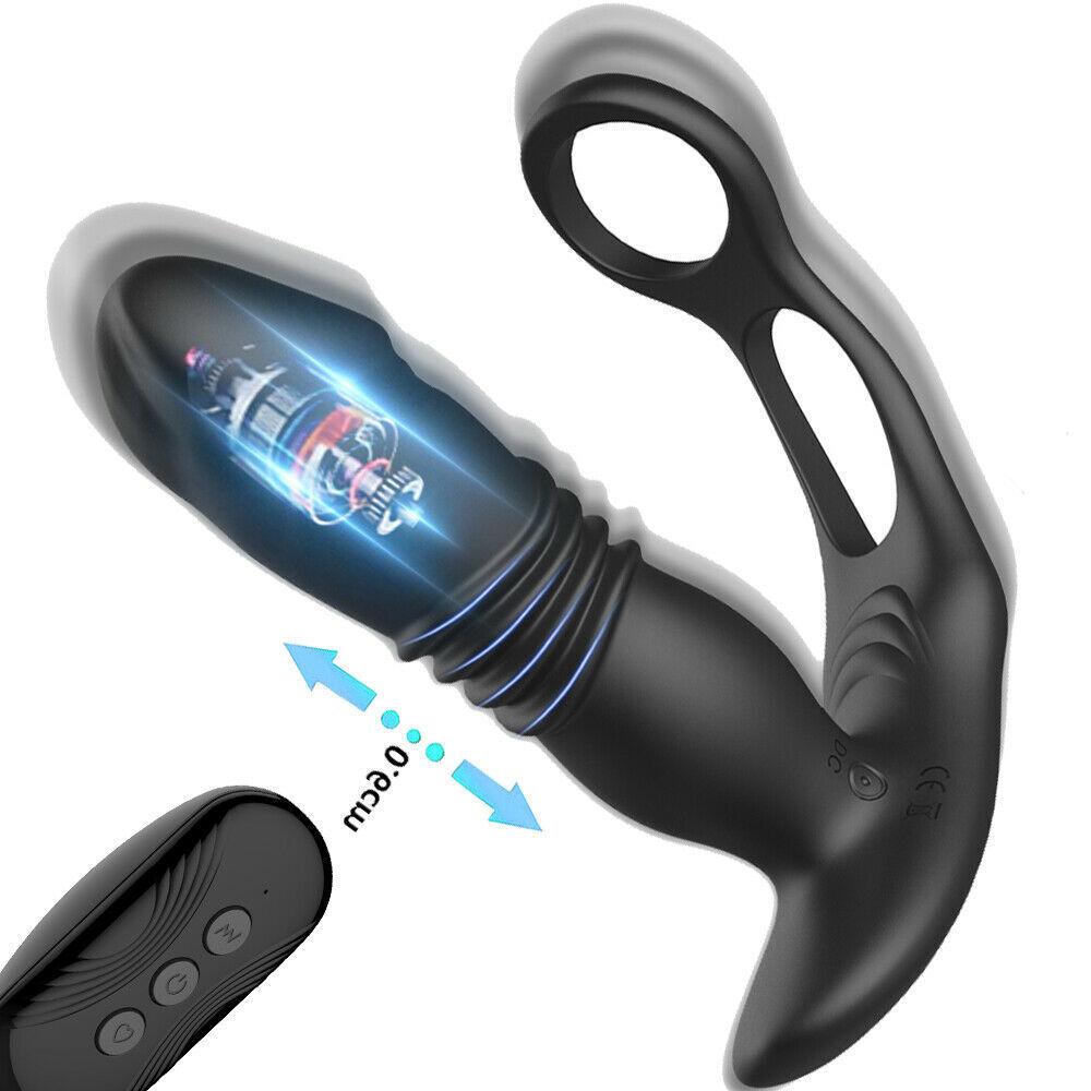 3 in 1 Thrusting Anal Vibrator Remote Control Dildo Prostate Stimulator Massager Delay Ejaculation Cock Ring Sex Toy for Men Anal Plug with Telescopic