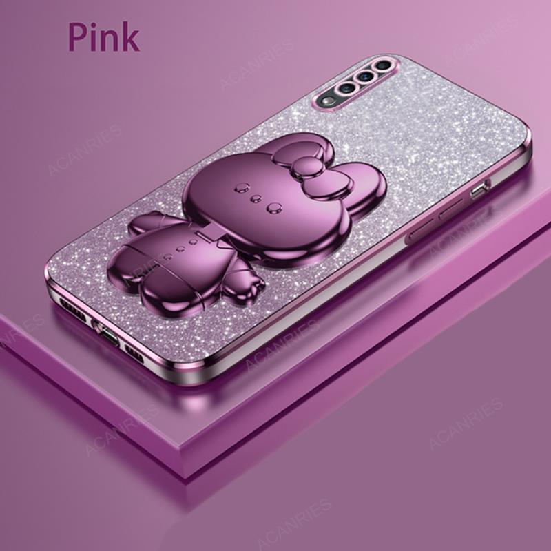 Cute 3D Rabbit Makeup Mirror Stand Plating Case For Samsung Galaxy A70 A50 A30 A20 A50s A30s A20s A7 2018 A11 Protect Back Cover