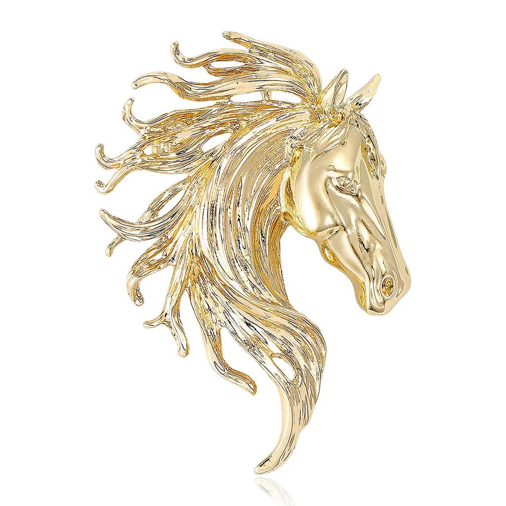 Luxury Glossy Horse Head Brooches for Women Zodiac Animal Pins Casual Party Accessories New Year Gifts Friends