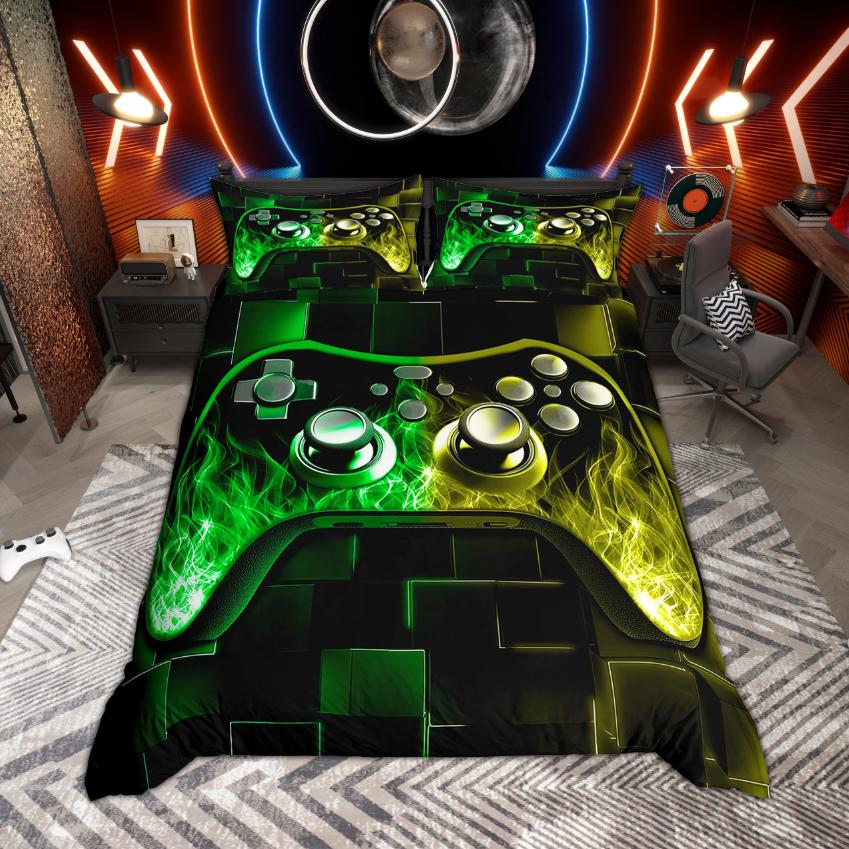 

Homewish Gamer Gaming Duvet Cover Set for Teen Boys Girls, Gradient Neon Plaid Bedding, Cool Gamepad Quilt Cover Set DE XS 100x135cm 2pcs&set