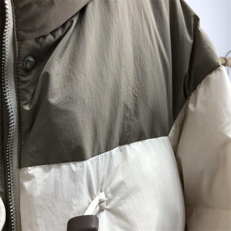 2025 New Cotton-Padded Jacket Korean Version Contrast Down Cotton Coat Horn Buckle Loose Fashion Overcoat Parkas Bread Jackets