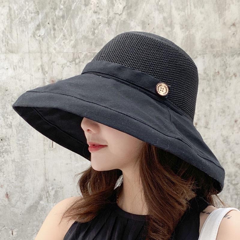 Women's Summer UV-Protection Wide Brim Bucket Hat with Face Covering - Korean Style