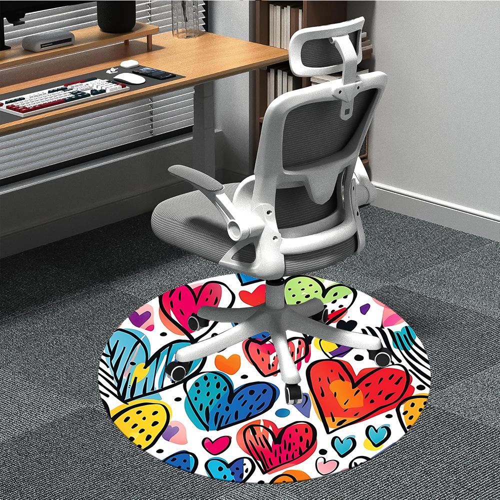 1pc Heart Colors Office Round Area Rug, Indoor Mat Suitable ForOffice, Under Office Chairs Bedroom Living Room Home Decor, Room Decot098
