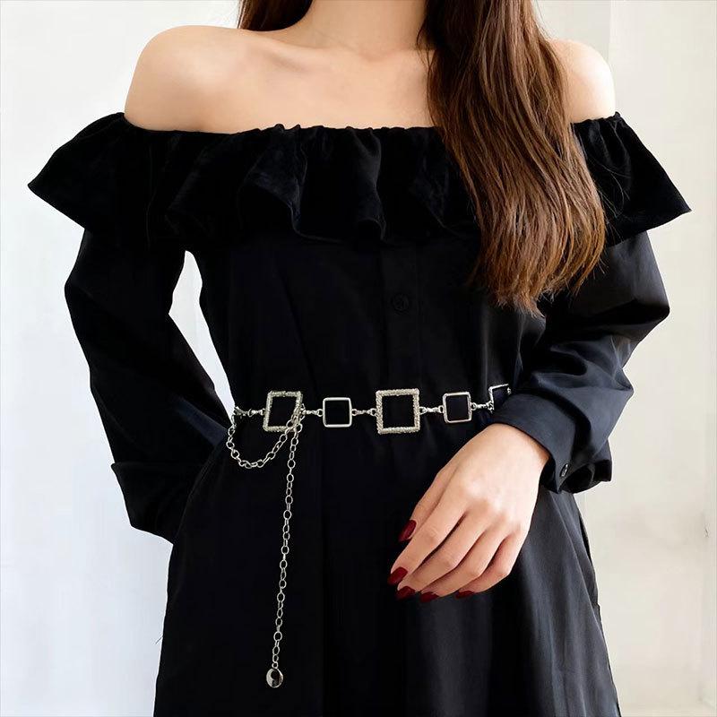 Fashion Hollow Square Wind Metal Waist Chain Women'S Skirt Decorative Belt Dress Waist Pant Chain