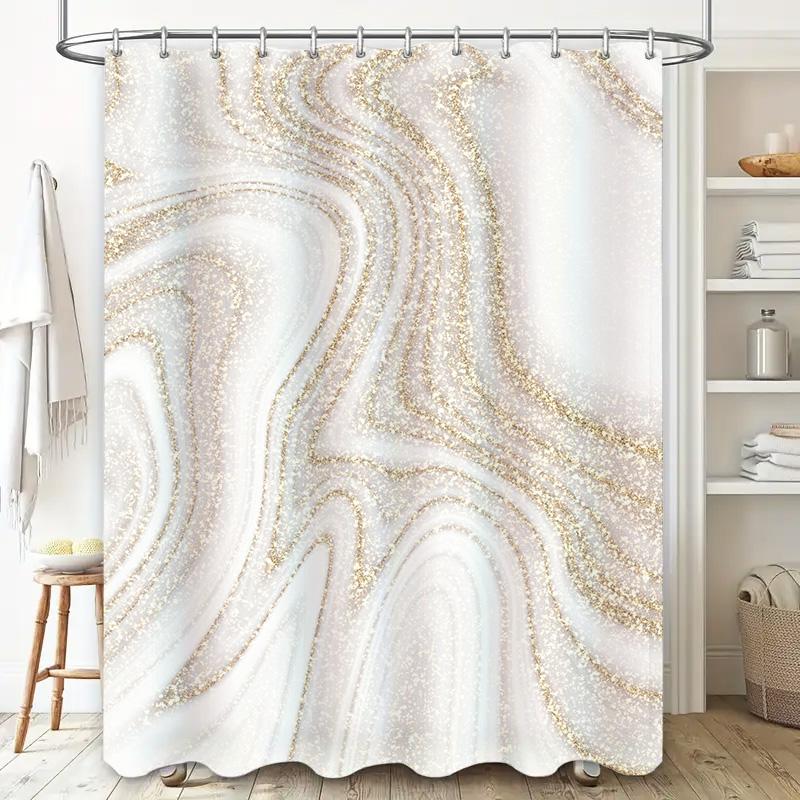 Luxury Marble Shower Curtain Set with Gold Glitter Spots Perfect for Bathroom Decor (#2078534961)
