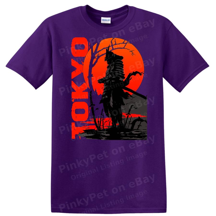 Tokyo Samurai Sunset Silhouette Graphic T Shirt Cool Vintage Anime Tee