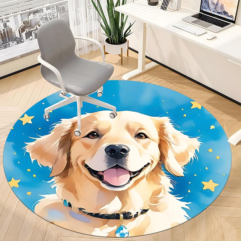 1pc Golden Retriever Office Round Rug, Non-slip, Soft and Durable Office Rug for Interior Decoration, Perfect for Office, Beautiful Decoration Yy26031