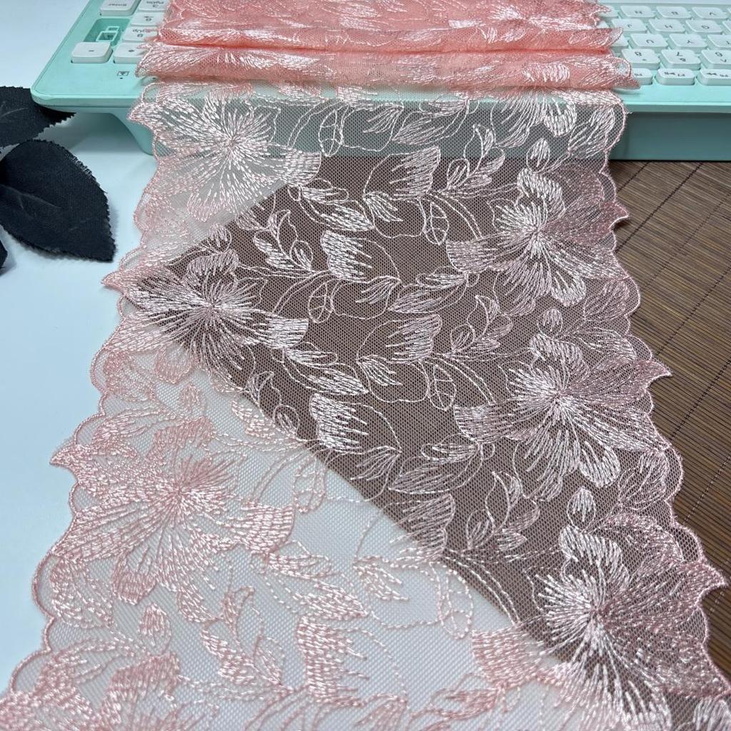 1m x 21cm Tulle Embroidery Lace, Floral Net Lace Trim for Dress, Lingerie, Bra, Underwear, Garment, Sewing & Crafting