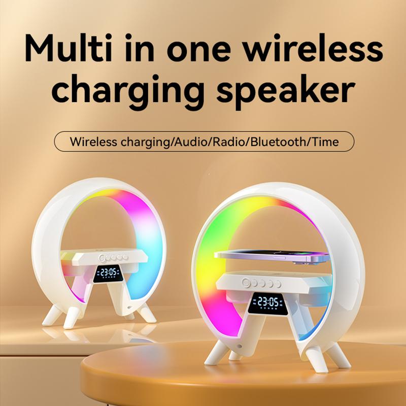 Smart Table Clock BT Speaker RGB Light Led Lamp 10w Wireless Charger for Home Office Desk Clock Wireless Charger Led Lamp