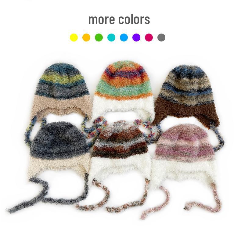 Korean Style Children's Colorful Plush Knit Hat - Soft, Warm Wool with Ear Protection