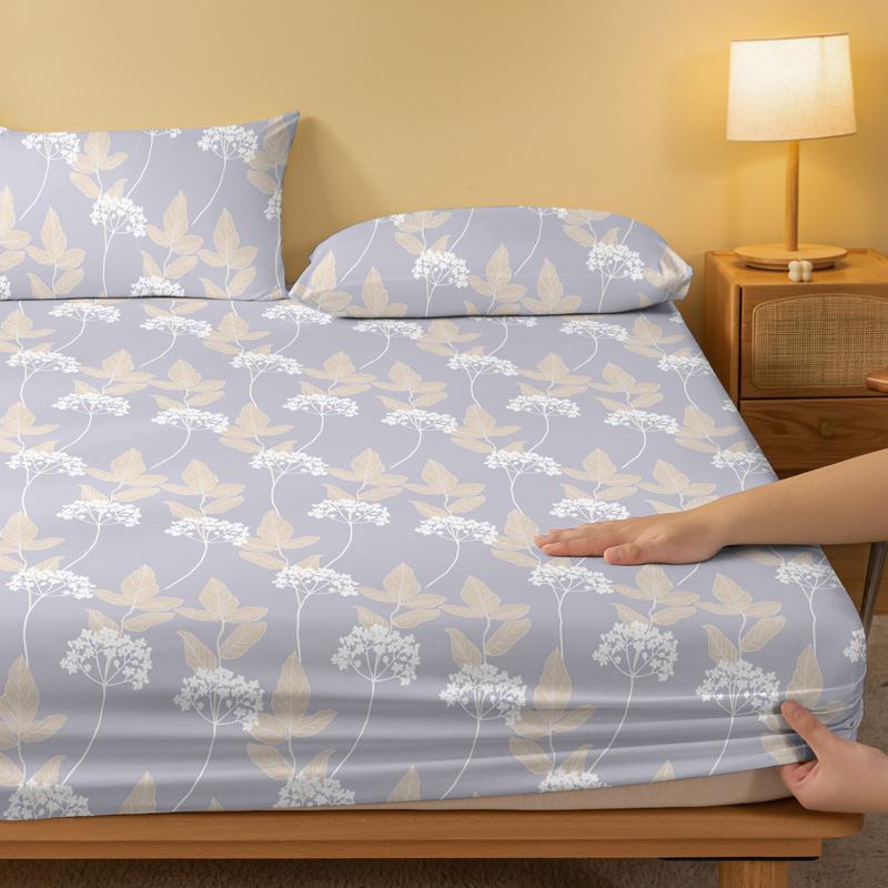 1 Simple Modern Plant Flower Leaf Printed Matte Fitted Sheet, Bedroom Printed Bed Cover, Bedding (Excluding Pillowcases)