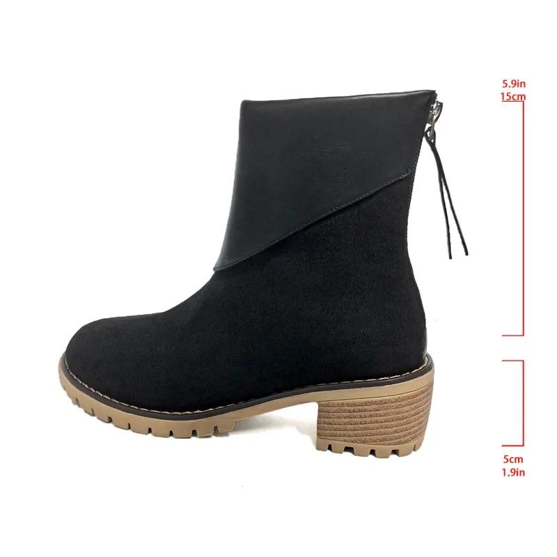 Fashion Female Shoes on Sale 2024 High Quality Zipper Women's Boots Winter Round Toe Suede Solid Short Barrel Chunky Heels Fashion Boots