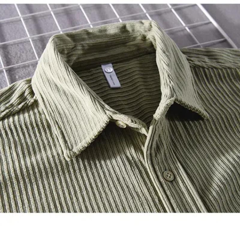 Autumn and Winter Shirts for Men Japanese Style Men Clothing Solid Color Long Sleeve Corduroy Shirt Daily Casual Top Simple