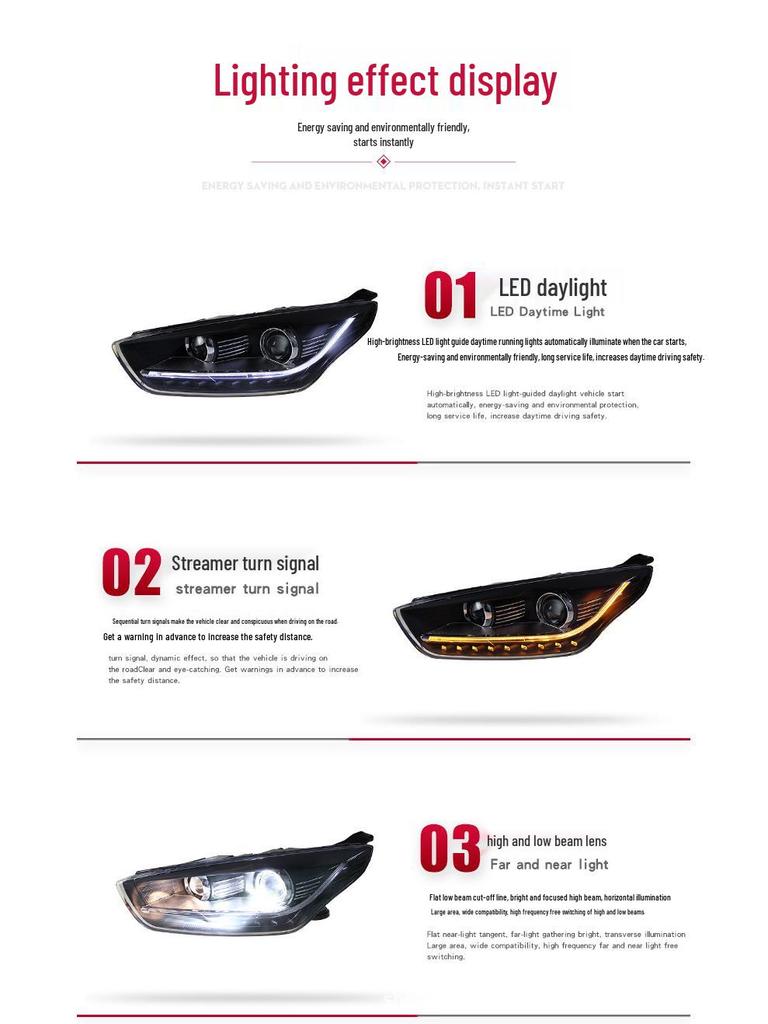15-18 Ford Focus LED Headlight Assembly with Sequential Turn Signals & Xenon Lights