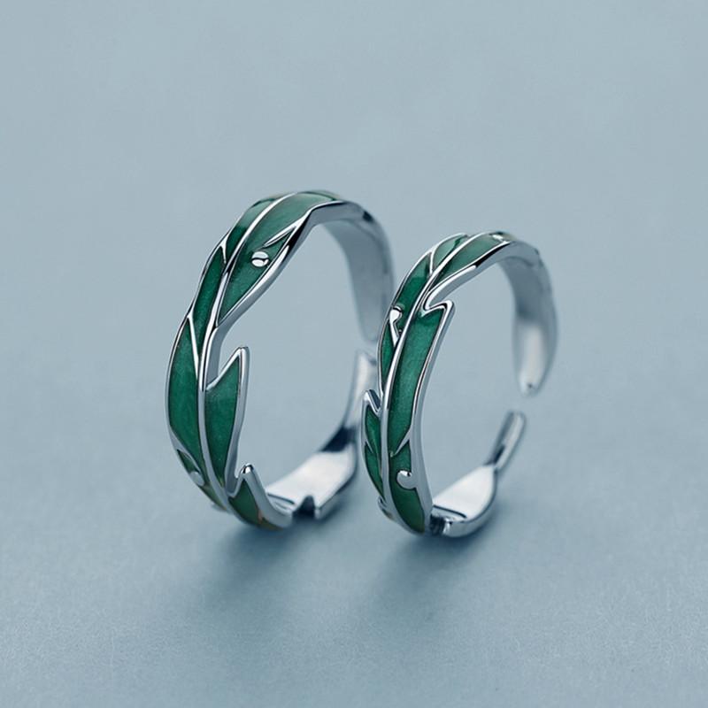 Buyee 925 Sterling Silver Fashion Ring Finger Light Green Leaf Open Ring for Woman Man Party Fine Jewelry Circle with Box