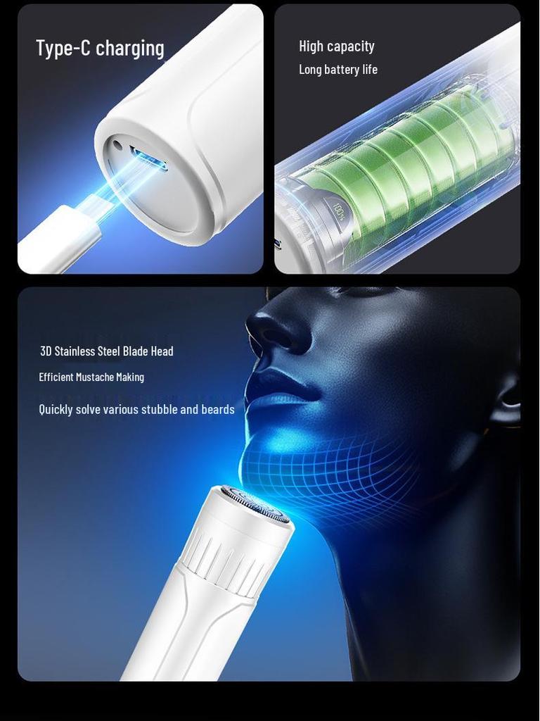 Men's Mini Portable Electric Shaver: Silent, Smart, Anti-Pinch Steel Razor for Travel