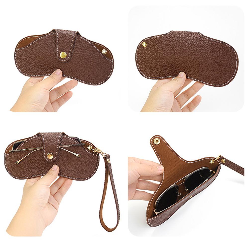 Retro PU Leather Handmade Glasses Bag Sunglasses Case Portable Myopia Frame Protector Simple Hanging Neck Wrist Storage Box
