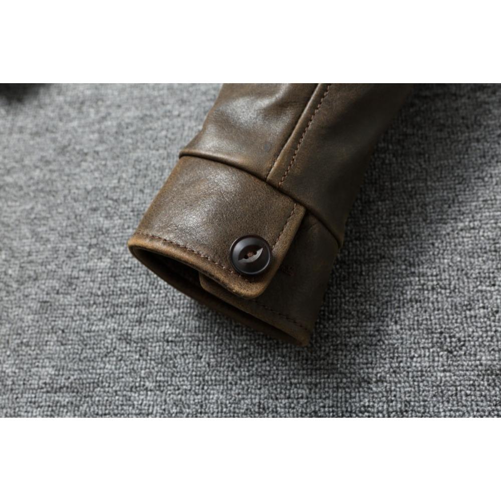 Chinese Size 1940 Style Men Leather Jacket Uncoated Cracked Goatskin Leather Soft Slim Spring Autumn