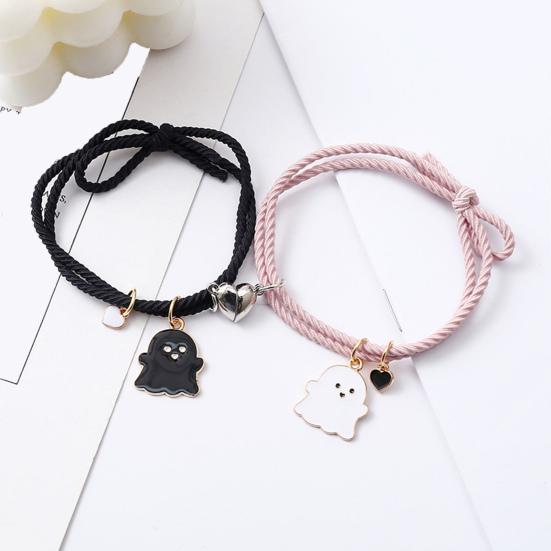 Yousheng 2Pcs Elastic Rope Love Heart Magnet Suction Bracelet Halloween Ghost Pendant Couple Bracelet Men Women Jewelry Gift
