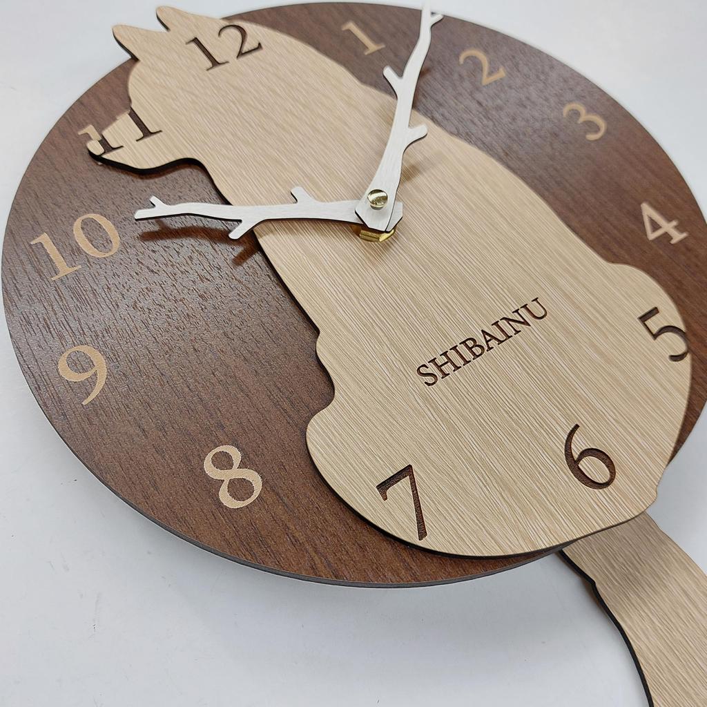 Shiba Inu Beige Wall Clock with Pendulum, Wooden Design, Quiet, Natural, Stylish, Dog Lover's Gift, Dog Motif, Nordic Style, Cute, Wagging Tail
