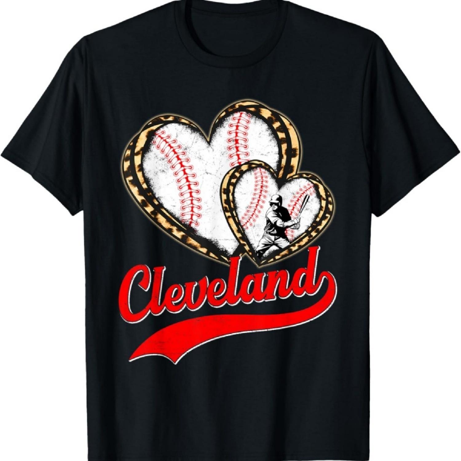 Винтажная футболка Cleveland Baseball с леопардовым сердцем для фанатов бейсбола S