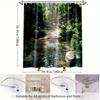 1pc Tropical Garden Shower Curtain - Jungle Bathroom Decor with Waterfall, Large Bath Curtain (70.8x70.8 Inches), Machine Washab