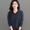 Sweater Women's Color-blocking Short Fashionable V-neck Base Shirt Top