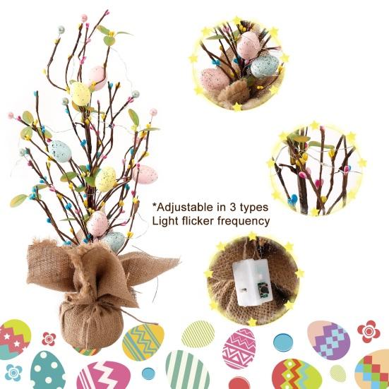 Easter Egg Tree with LED Lights Artificial Egg Decoration for Spring Holiday Tabletop Centerpiece for Home Party