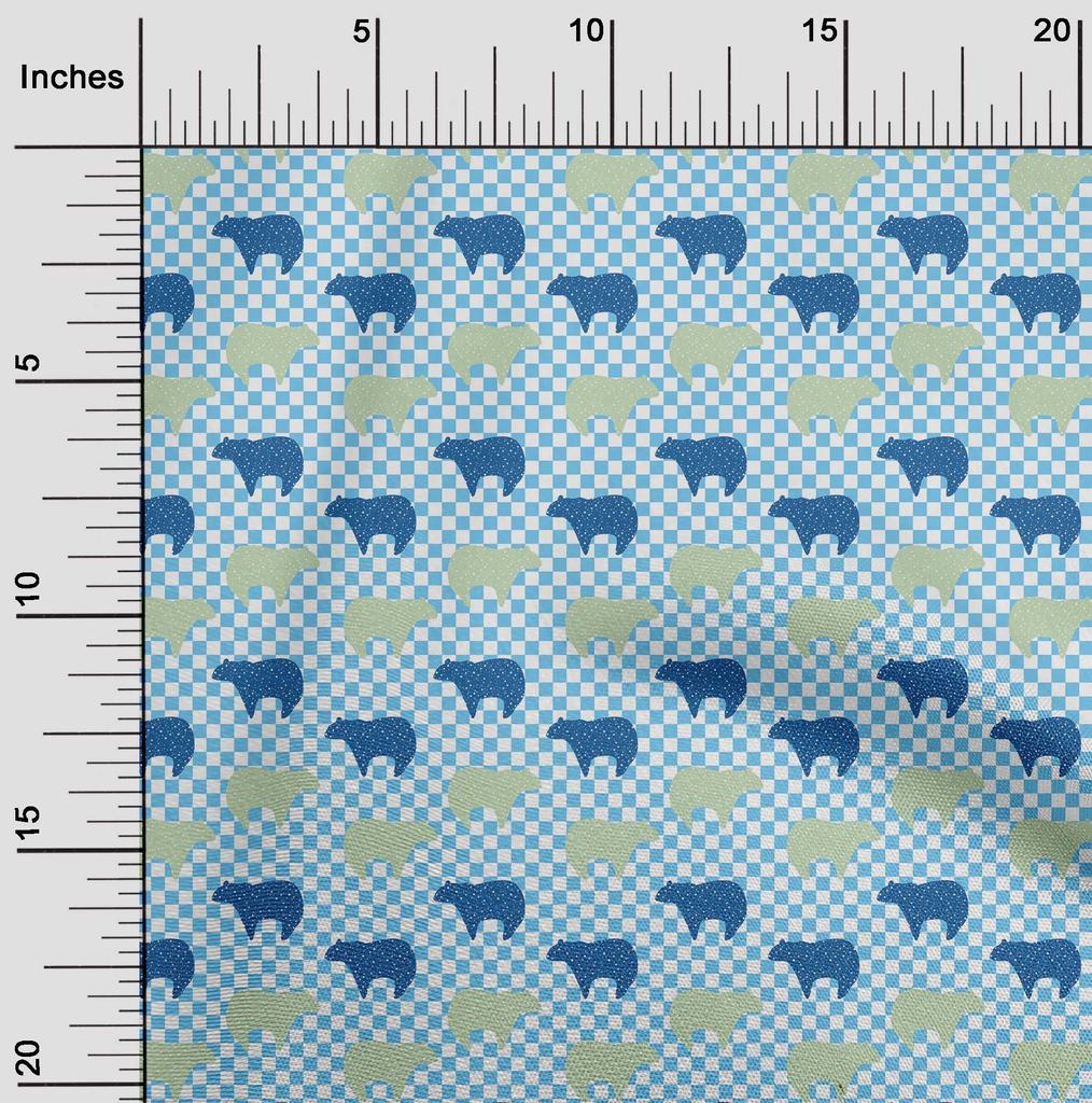 oneOone Cotton Flex Blue Fabric Bear With Docklands Dress Material Fabric Print Fabric By The Yard 40 Inch